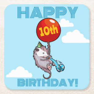 Dessous-de-verre Carré En Papier Joyeux anniversaire ! Ajouter L'Âge Opossum & Ball