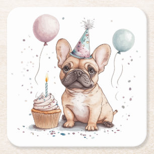 Dessous-de-verre Carré En Papier Joyeux Anniversaire Bouledogue Français