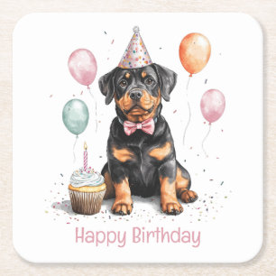 Dessous-de-verre Carré En Papier Joyeux Anniversaire Chien Rottweiler