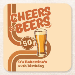 Dessous-de-verre Carré En Papier Joyeux anniversaire de 50 ans Bold Retro Line Chee