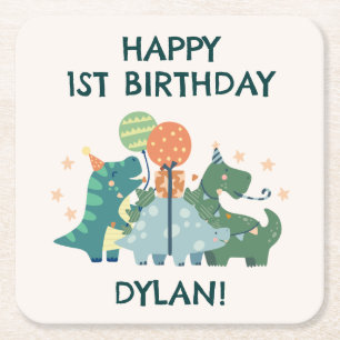 Dessous-de-verre Carré En Papier Joyeux anniversaire de mignons dinosaures