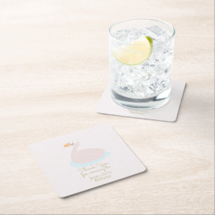 Dessous-de-verre Carré En Papier Joyeux Anniversaire Fille Cygne Rose Mignon