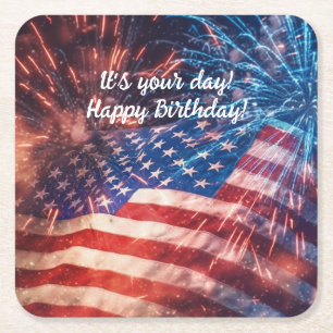 Dessous-de-verre Carré En Papier Joyeux anniversaire patriotique