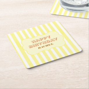 Dessous-de-verre Carré En Papier Joyeux Anniversaire Personnalisé Rayure Jaune