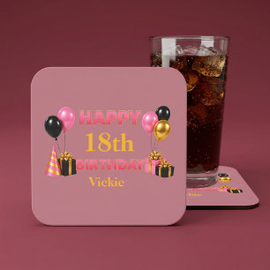 Dessous-de-verre Carré En Papier Joyeux Anniversaire Rose Gold Tout Âge