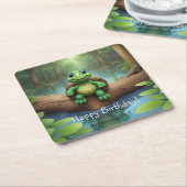 Dessous-de-verre Carré En Papier Joyeux Anniversaire Tortue (Incliné)