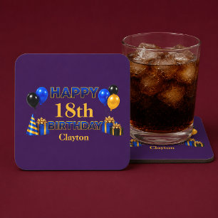 Dessous-de-verre Carré En Papier Joyeux Anniversaire Tout Âge Bleu