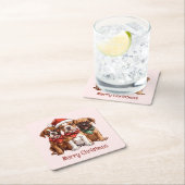 Dessous-de-verre Carré En Papier Joyeux Chiens en boîte de Noël (En situation)