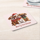 Dessous-de-verre Carré En Papier Joyeux Chiens en boîte de Noël (Incliné)