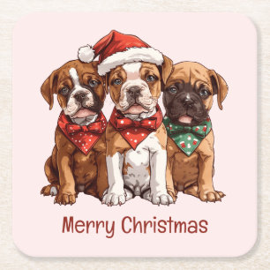 Dessous-de-verre Carré En Papier Joyeux Chiens en boîte de Noël