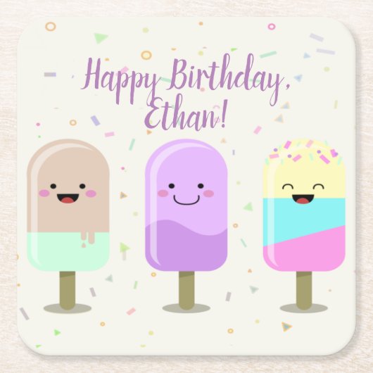 Dessous-de-verre Carré En Papier Joyeux crème glacée Smiling Bars & Popsicles (Devant)