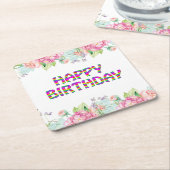 Dessous-de-verre Carré En Papier Joyeux design floral d'anniversaire (Incliné)