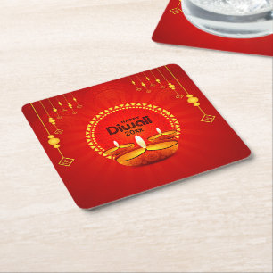 Dessous-de-verre Carré En Papier Joyeux Diwali 20xx Ajouter année ou texte rouge ja