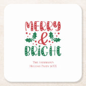 Dessous-de-verre Carré En Papier Joyeux et brillant rouge et vert Noël Holly (Devant)