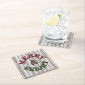 Dessous-de-verre Carré En Papier Joyeux et brillant sur Patiné Motif en bois (En situation)
