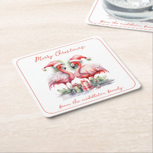 Dessous-de-verre Carré En Papier Joyeux Flamants roses roses de Noël