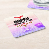 Dessous-de-verre Carré En Papier Joyeux Galentine's Day Red Heart & Wings Party (Incliné)