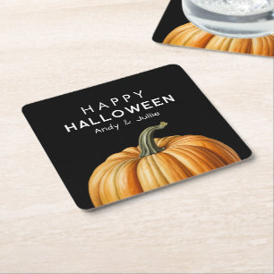 Dessous-de-verre Carré En Papier Joyeux Halloween avec une grosse citrouille