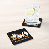 Dessous-de-verre Carré En Papier Joyeux Halloween Boo Ghosts Black (En situation)