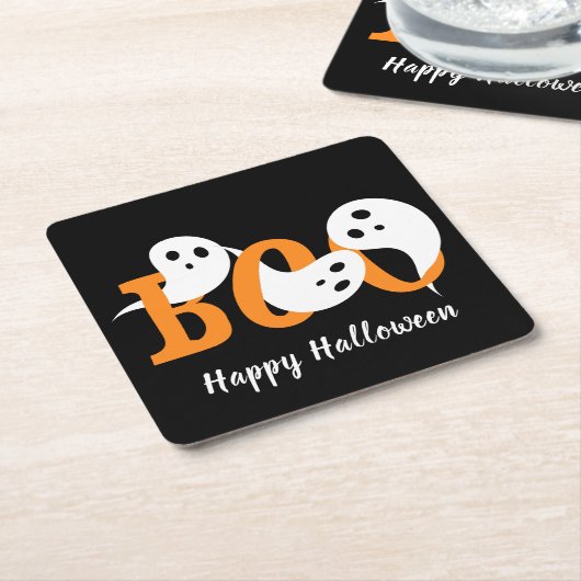 Dessous-de-verre Carré En Papier Joyeux Halloween Boo Ghosts Black (Incliné)