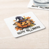 Dessous-de-verre Carré En Papier Joyeux Halloween Evil Grinning Citrouille Art (Incliné)