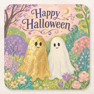Dessous-de-verre Carré En Papier Joyeux Halloween Jardin de Fleurs de Fantôme Migno