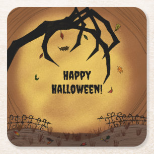 Dessous-de-verre Carré En Papier Joyeux Halloween Main Effrayante