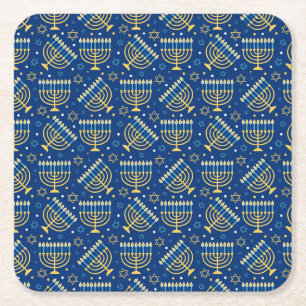 Dessous-de-verre Carré En Papier Joyeux Hanoukka Etoile juive Menorah Bleu Chanukah