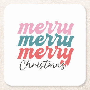 Dessous-de-verre Carré En Papier joyeux joyeux joyeux noël police multicolore