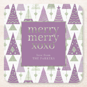 Dessous-de-verre Carré En Papier Joyeux Motif de Noël vert violet #25 ID1009
