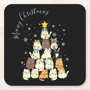 Dessous-de-verre Carré En Papier Joyeux Noël Arbre à Chat