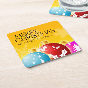 Dessous-de-verre Carré En Papier Joyeux Noël avec des ornements Festive