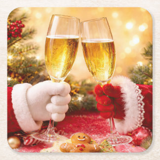 Dessous-de-verre Carré En Papier Joyeux Noël Champagne à thème