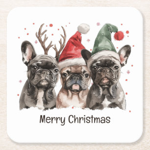 Dessous-de-verre Carré En Papier Joyeux Noël Chiens de rennes Français