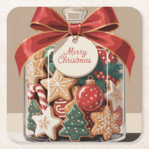 Dessous-de-verre Carré En Papier Joyeux Noël Cookie Jar Dessous de verre Set