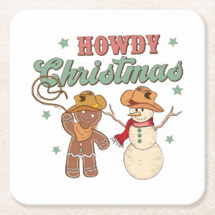 Dessous-de-verre Carré En Papier Joyeux Noël Cowboy Groovy Bonhomme de Neige Wester