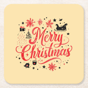 Dessous-de-verre Carré En Papier Joyeux Noël Design moderne Rouge et blanc