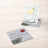 Dessous-de-verre Carré En Papier Joyeux Noël écrit dans la neige (En situation)