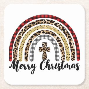 Dessous-de-verre Carré En Papier Joyeux Noël Empreinte de léopard Cross