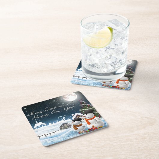 Dessous-de-verre Carré En Papier Joyeux Noël et bonne année (En situation)