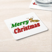 Dessous-de-verre Carré En Papier Joyeux Noël Flying Reindeer typographie (Incliné)