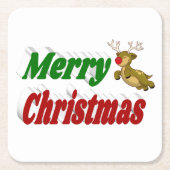 Dessous-de-verre Carré En Papier Joyeux Noël Flying Reindeer typographie (Devant)