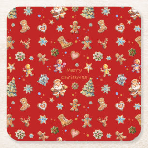 Dessous-de-verre Carré En Papier Joyeux Noël Fun Cute pain d'épices Rouge