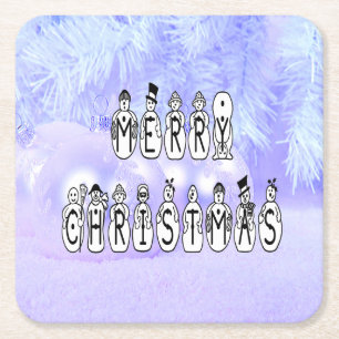 Dessous-de-verre Carré En Papier Joyeux Noël gens de neige Police, Blue Tint neige