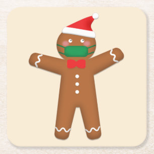 Dessous-de-verre Carré En Papier Joyeux Noël Gingerbread Homme en visage Masque 202