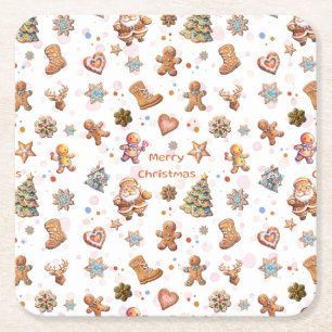 Dessous-de-verre Carré En Papier Joyeux Noël Gingerpain mignon Fun Blanc