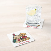 Dessous-de-verre Carré En Papier Joyeux Noël Goldendoodle Chiens (En situation)