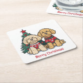 Dessous-de-verre Carré En Papier Joyeux Noël Goldendoodle Chiens (Incliné)