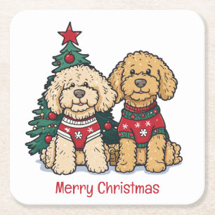 Dessous-de-verre Carré En Papier Joyeux Noël Goldendoodle Chiens