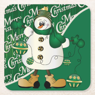 Dessous-de-verre Carré En Papier Joyeux Noël Green Snowman